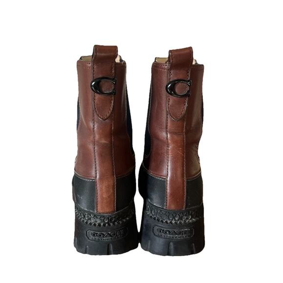 Coach Jayla Boots Brown Black Leather Lug Sole Platform Ankle Booties Women 7.5 - Picture 3 of 8